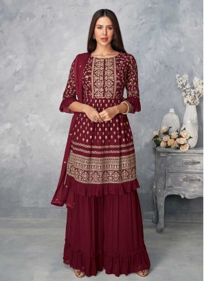 Maroon Color Georgette Plazzo Dress