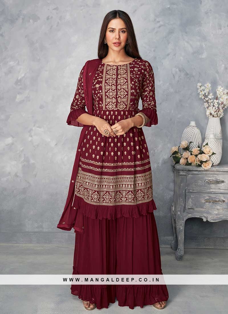 Maroon Cotton Festival Churidar Designer Suit