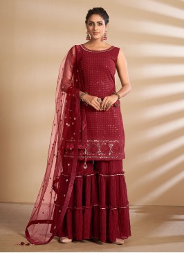 Maroon Color Georgette Readymade Sharara Suit