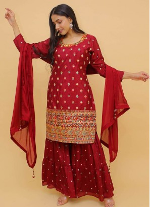 Maroon Color Georgette Readymade Sharara Suit