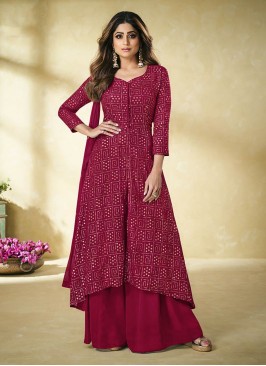 Maroon Color Georgette Sequins Embroidered Plazzo Suit