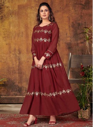 Maroon Color Georgette Sequins Work Gown