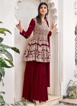 Maroon Color Georgette Sharara Dress