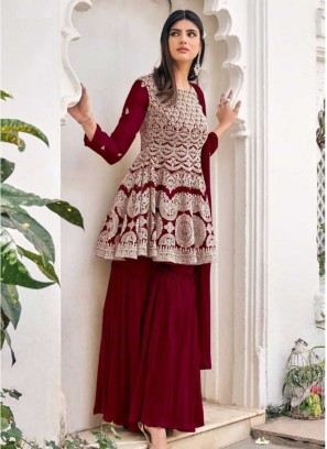Maroon Color Georgette Sharara Dress