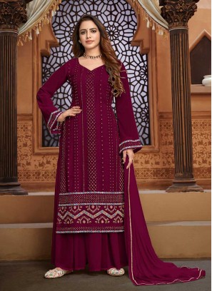 Maroon Color Georgette Sharara Suit
