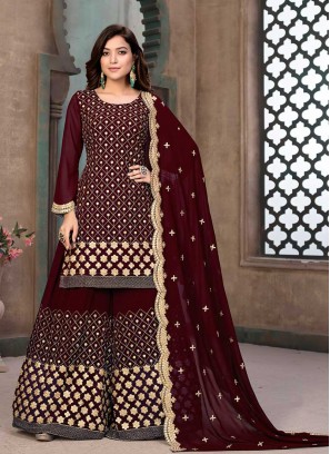 Maroon Color Georgette Sharara Suit