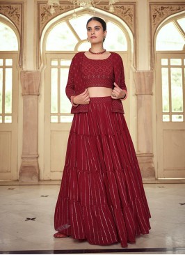 Maroon Color Georgette Thread Work Lehenga With Jacket