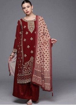 Maroon Color Gerogette Palazzo Suit