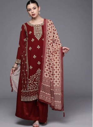 Maroon Color Gerogette Palazzo Suit