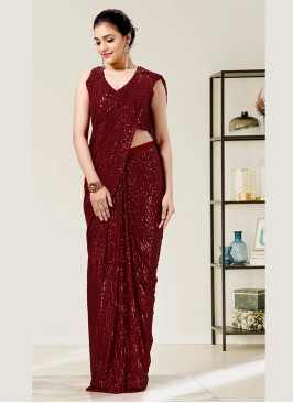 Maroon Color Imported Fabric Sequins Work Saree