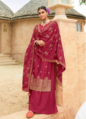 Maroon Color Jacquard Suit With Heavy Work Dupatta