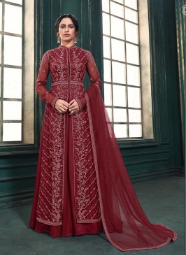 Maroon Color Net Anarkali Suit