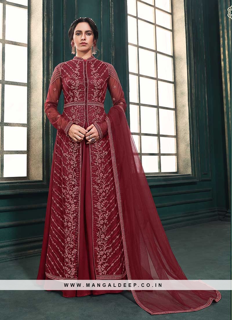 Maroon Color Net Anarkali Suit