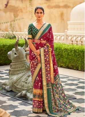 Maroon Color Patola Silk Trendy Saree