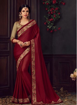 Maroon Color Poly Silk Saree With Unstitched Blouse