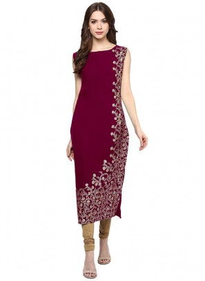 Maroon Color Printed Crepe Kurti