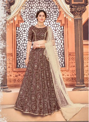 Maroon Color Printed Festive Wear Lehenga