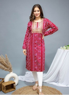 Maroon Color Rayon Bandhej Print Kurti