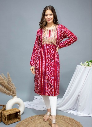 Maroon Color Rayon Bandhej Print Kurti