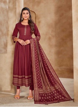 Maroon Color Rayon Festive Wear Gown