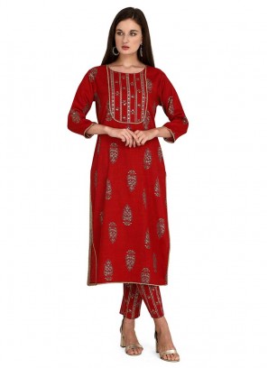 Maroon Color Rayon Kurti With Bottom