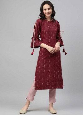 Maroon Color Rayon Kurti With Bottom