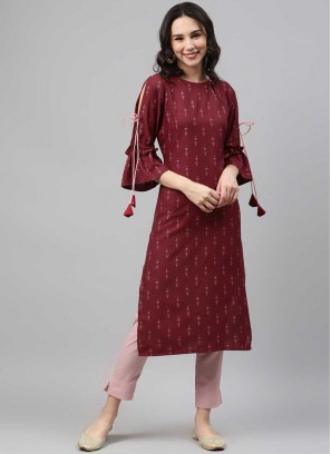 Maroon Color Rayon Kurti With Bottom