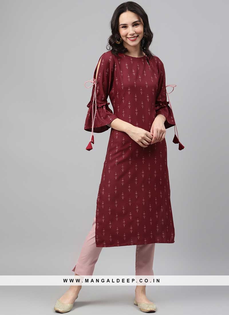 Cherry Georgette Kurti for Women Dark - Maroon - 0223-000128