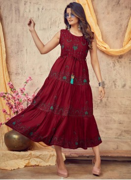 Maroon Color Rayon Printed Kurti