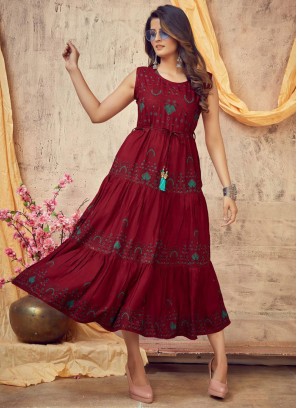 Maroon Color Rayon Printed Kurti