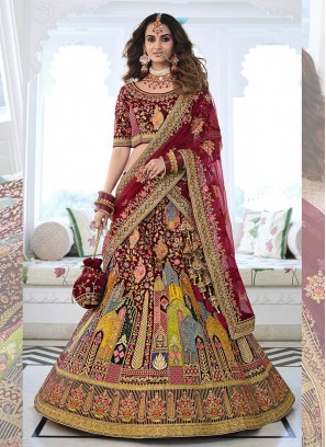 Maroon Color Silk Embroidered Lehenga For Bride