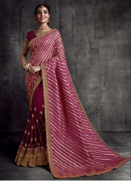 Maroon Color Silk Embroidered Saree