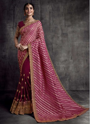 Maroon Color Silk Embroidered Saree