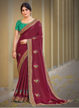 Maroon Color Silk Georgette Fancy Saree