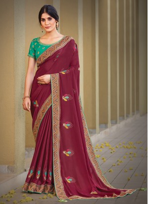 Maroon Color Silk Georgette Fancy Saree