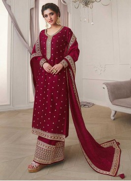 Maroon Color Silk Georgette Plazzo Suit