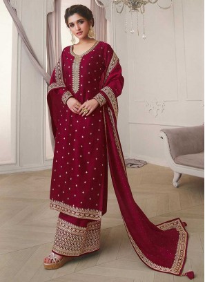 Maroon Color Silk Georgette Plazzo Suit