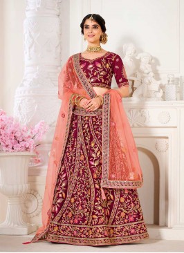 Maroon Color Silk Lehenga For Bridal