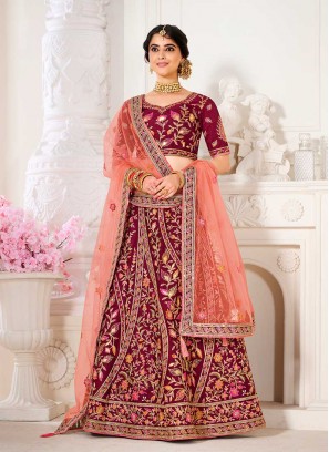 Maroon Color Silk Lehenga For Bridal