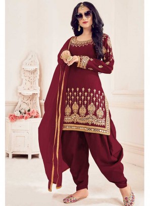 Maroon Color Silk Mirror Work Salwar Suit