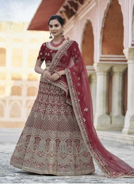 Maroon Color Velvet Bridal Lehenga