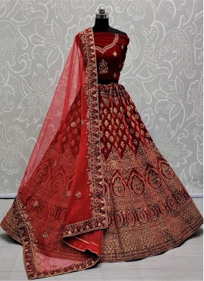 Maroon Color Velvet Bridal Lehenga