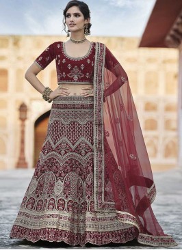 Maroon Color Velvet Bridal Wear Lehenga