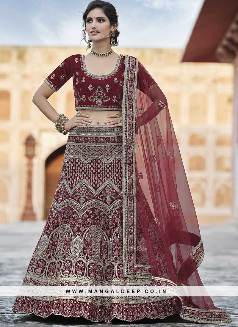 Lehenga Choli : Maroon georgette thread embroidered wedding ...