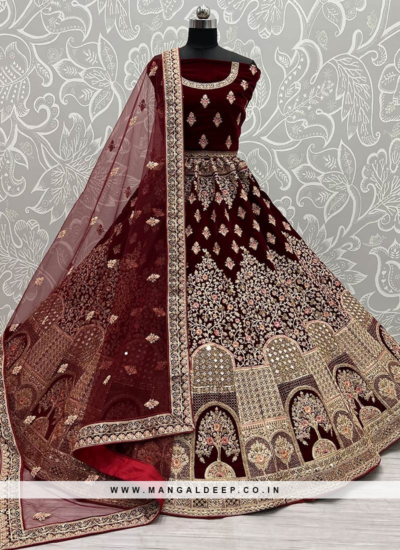 Maroon Color Velvet Embroidered Lehenga Choli