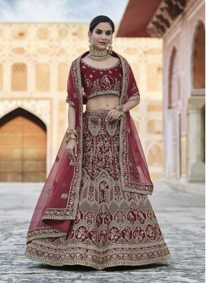 Maroon Color Velvet Lehenga For Bridal