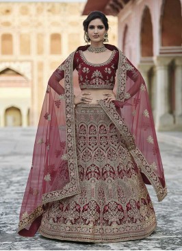 Maroon Color Velvet Lehenga For Bride