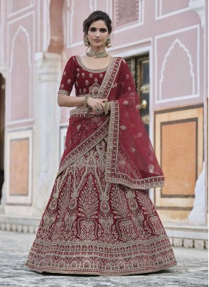 Maroon Color Velvet Wedding Lehenga