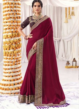 Maroon Color Vichitra Silk Party Wear Saree