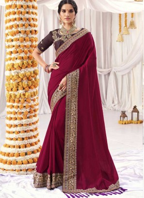 Maroon Color Vichitra Silk Party Wear Saree